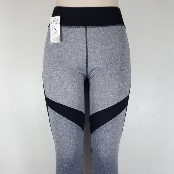 Black Grey Workout Tights Leggings L/XL - Picture 3 of 5